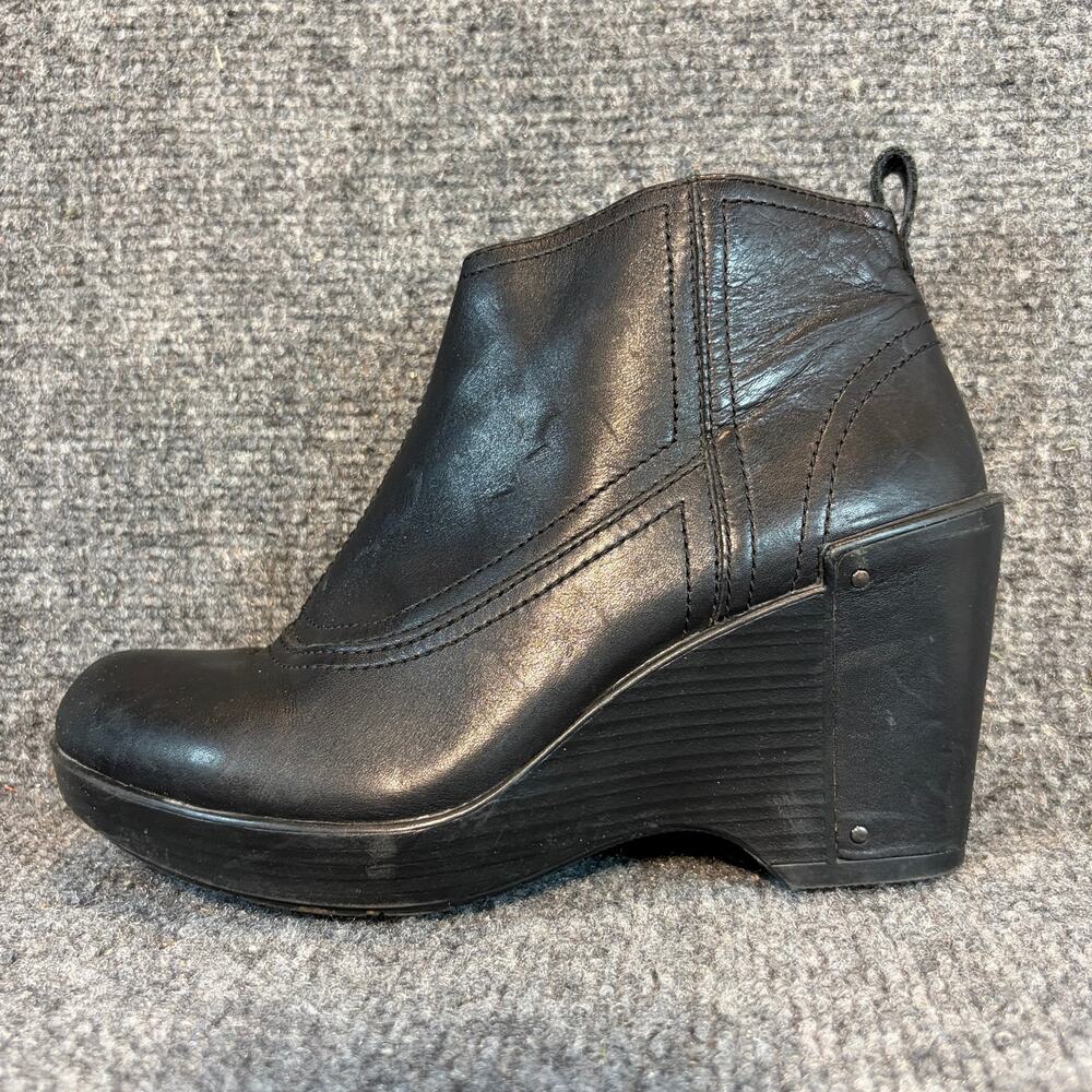 Dansko Leanna Boots Women Black Leather Wedge Ankle Booties Size 6 36 Comfort